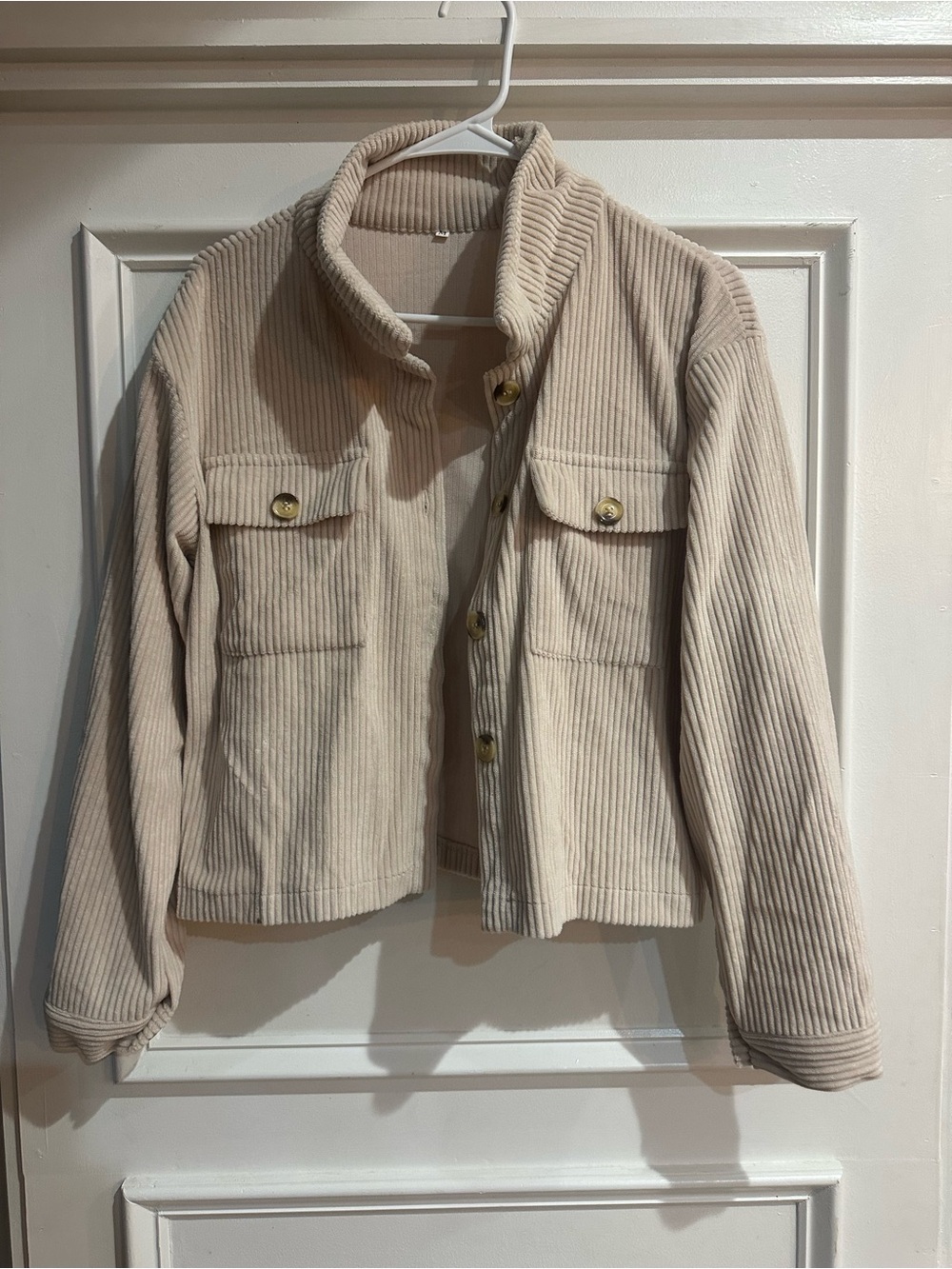 Woven Ribbed Button-Front Jacket - Cream